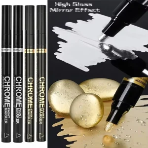 5/1pcs Chrome Pen Marker Mirror Waterproof for Rock, Ceramic, Glass Metallic Gold/Silver 2mm Nib