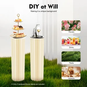 2Pcs 100cm Wedding Centerpieces Cardboard Vases, 39.4in Tall Foldable Honeycomb Flower Stand Cylinder Display Pedestal Load 50kg