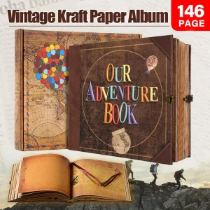 Our Adventure Journal 146page Vintage Leather DIY Scrapbook Album Balloon Text Theme