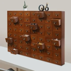 64 Drawer Storage Cabinet Pine Wood Tabletop